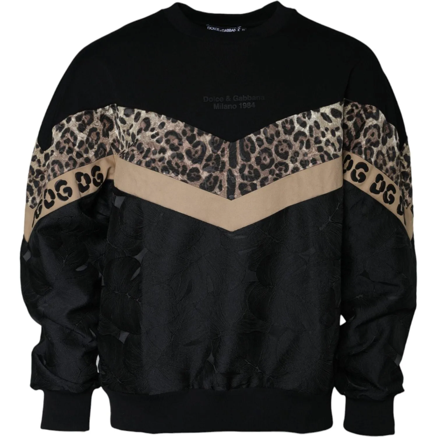 Dolce & Gabbana Black Leopard Crew Neck Sweatshirt Sweater