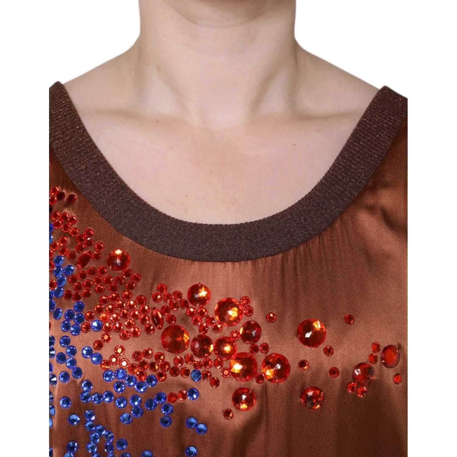 Dolce & Gabbana Brown Crystal Embellished Sleeveless Tank Top