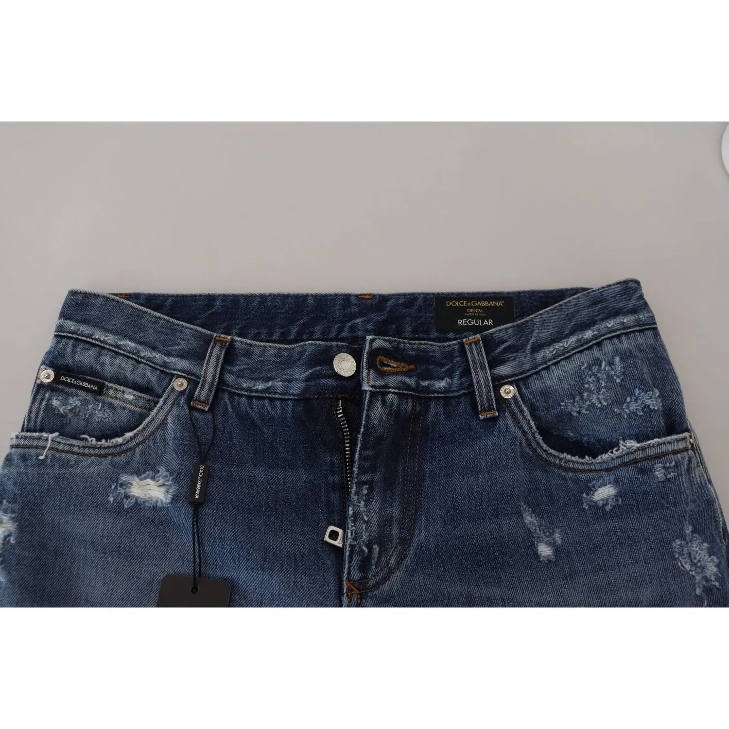 Dolce & Gabbana Chic Tattered Denim Pants for the Modern Man