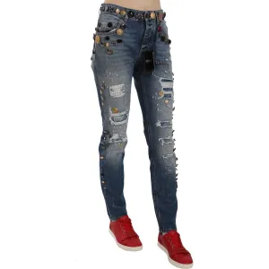 Dolce & Gabbana Crystal Embellished Luxury Denim Jeans