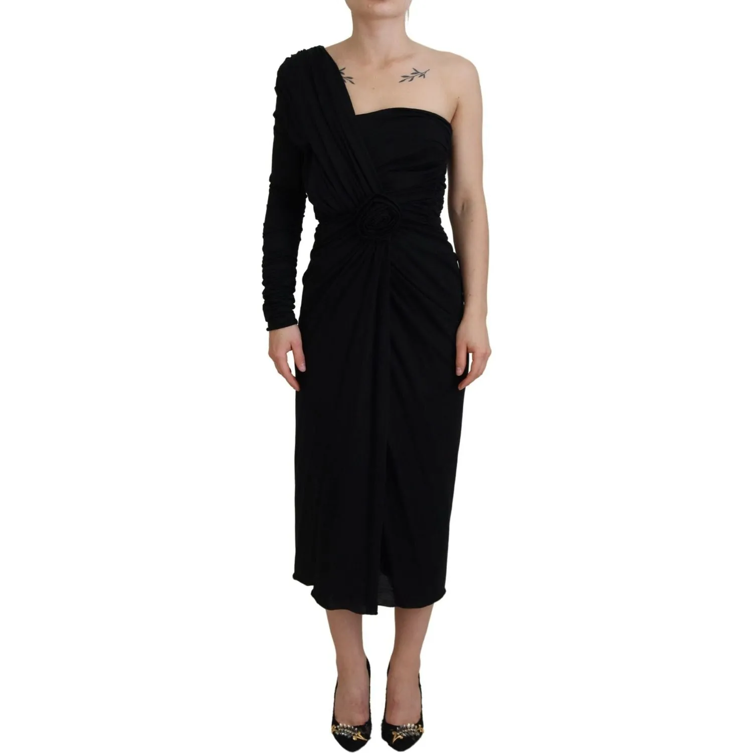 Dolce & Gabbana Elegant One-Shoulder Sheath Midi Dress