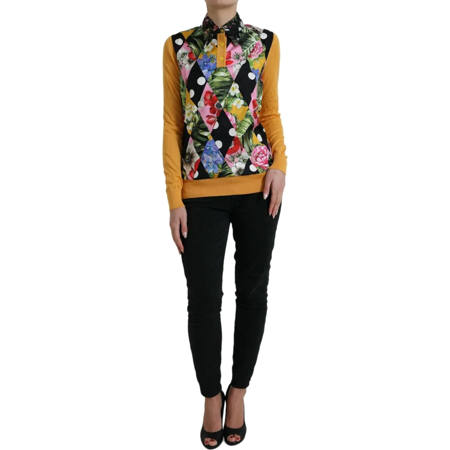 Dolce & Gabbana Elegant Patchwork Henley Silk Blend Sweater