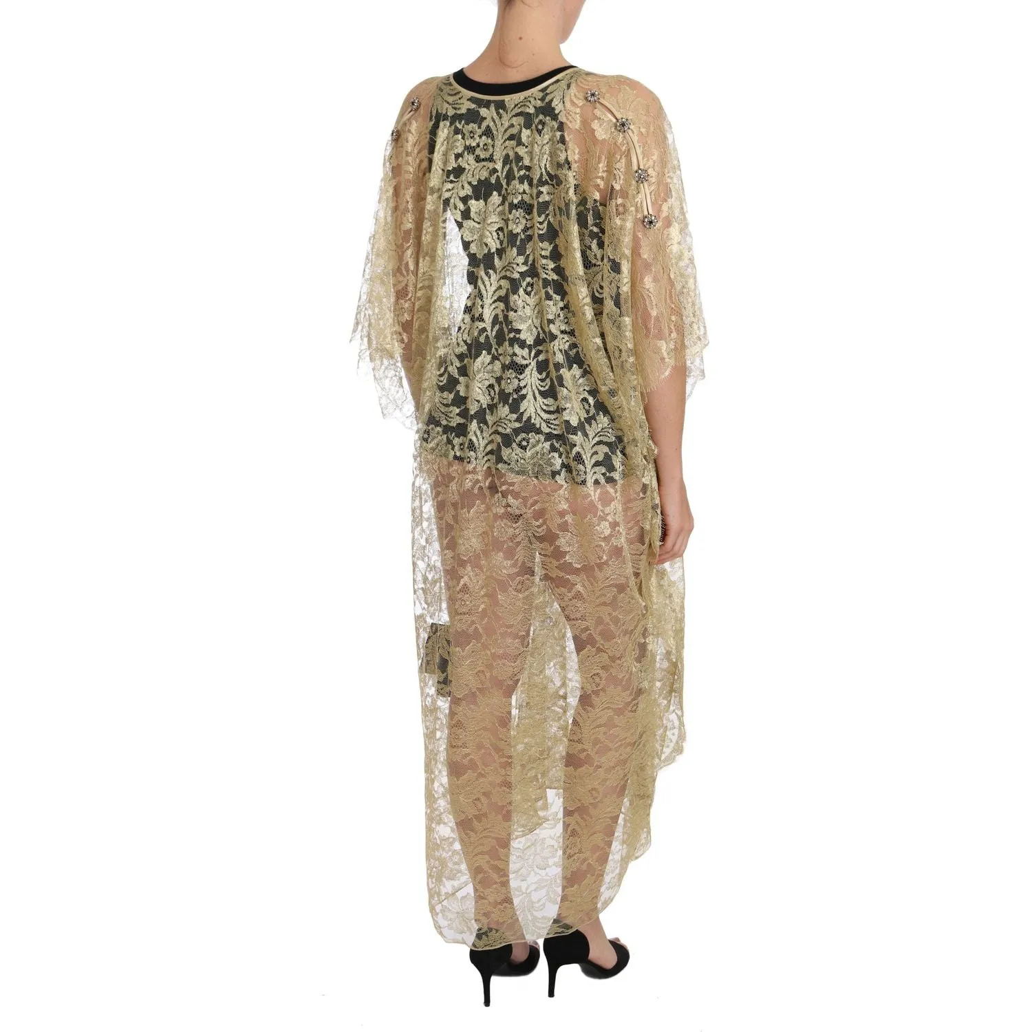 Dolce & Gabbana Golden Floral Lace Kaftan Sundress