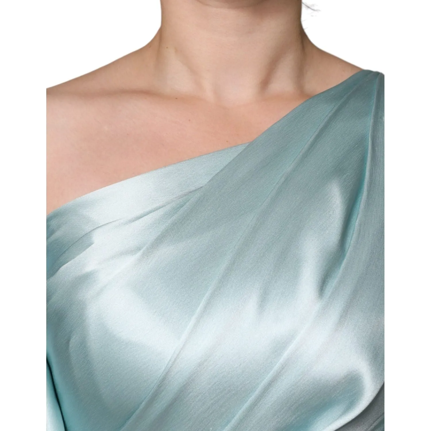 Dolce & Gabbana Mint Green Silk Fit Cut One Shoulder Dress