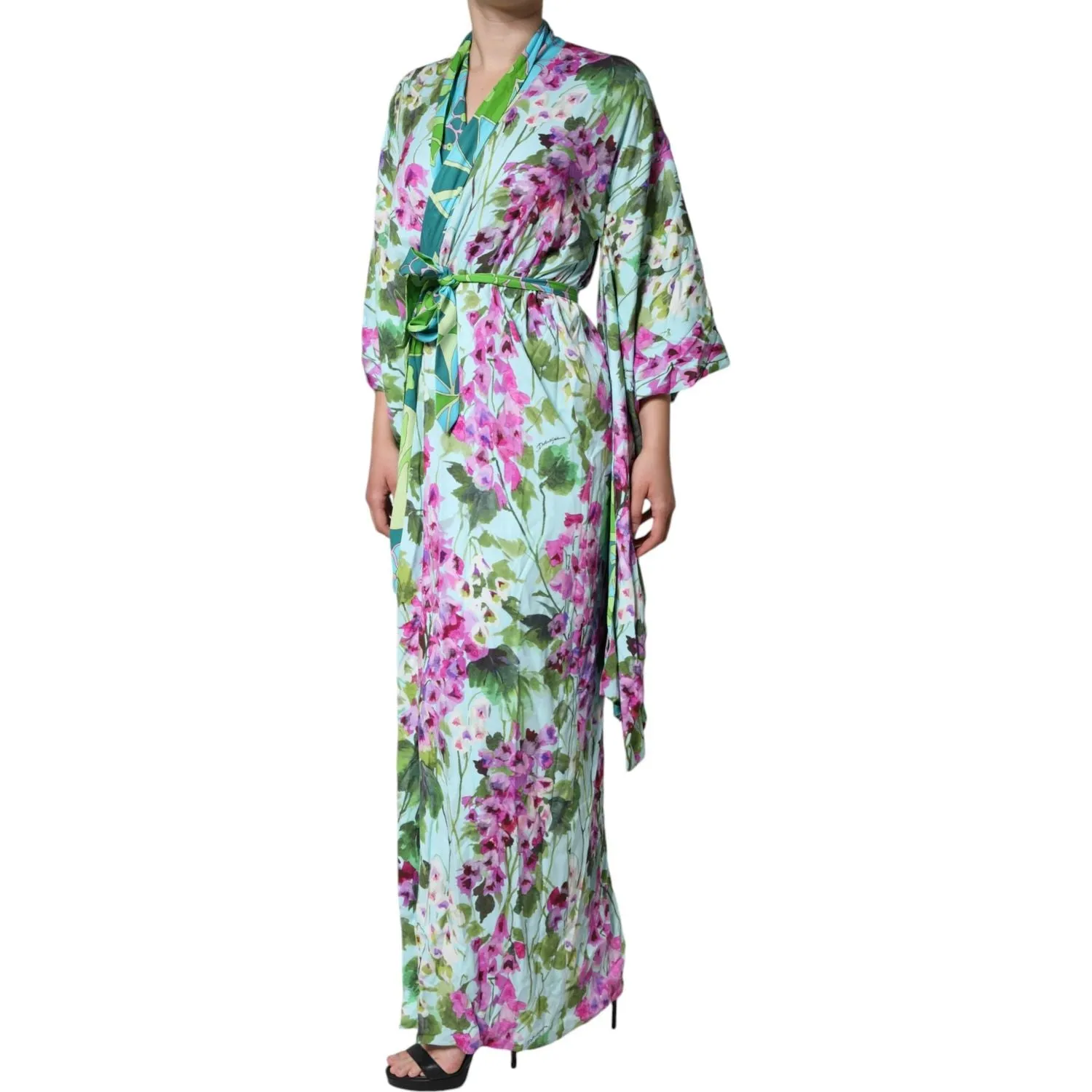 Dolce & Gabbana Multicolor Floral Silk Stretch Wrap Dress