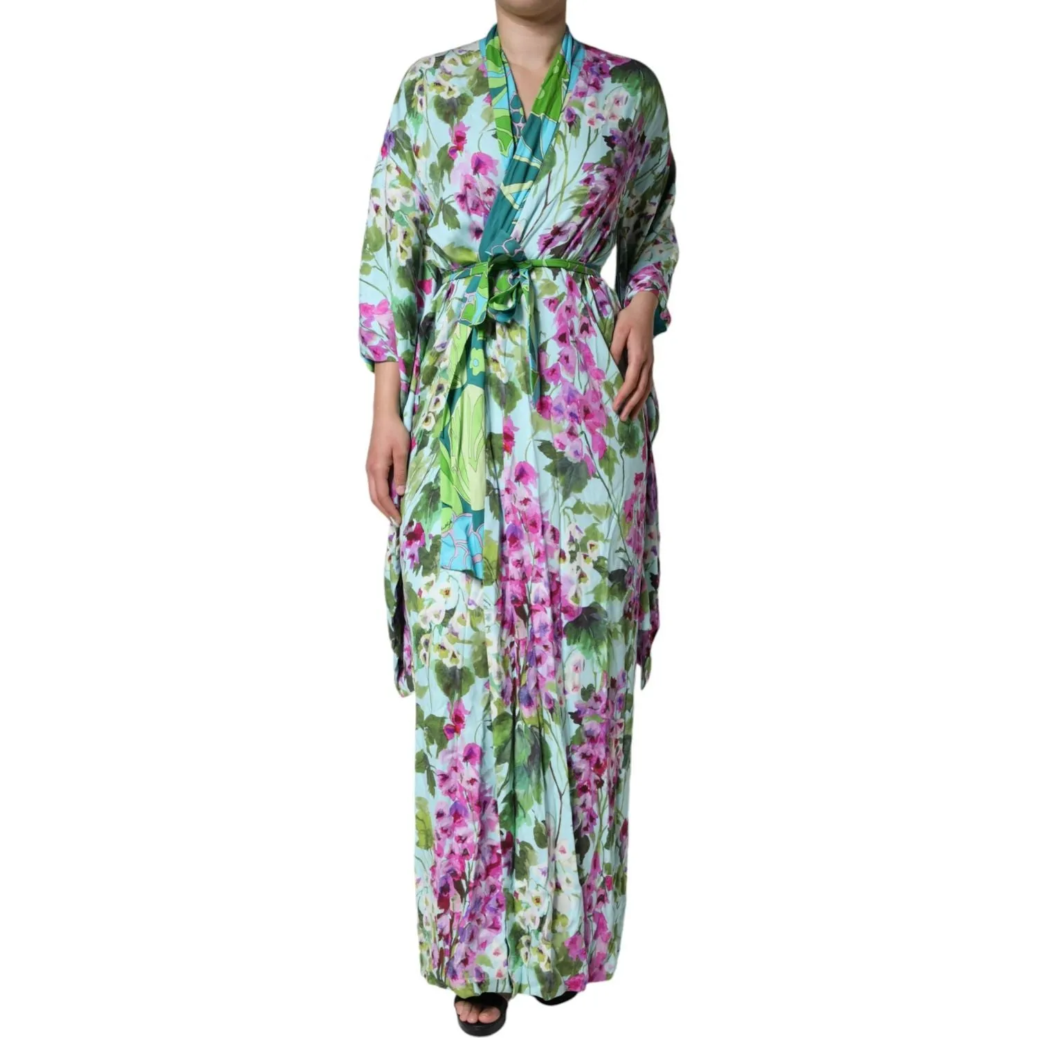 Dolce & Gabbana Multicolor Floral Silk Stretch Wrap Dress