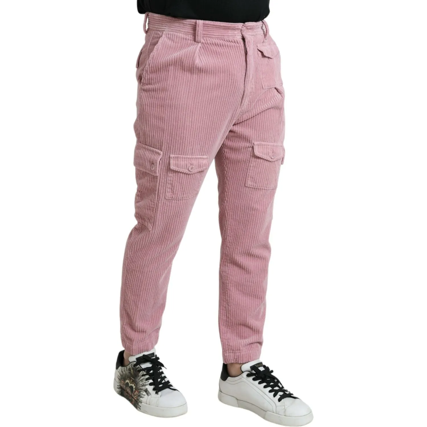 Dolce & Gabbana Pink Corduroy Cotton Stretch Skinny Cargo Jeans