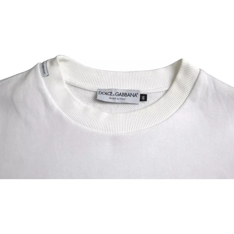 Dolce & Gabbana White Cotton Logo Pullover Sweatshirt Sweater