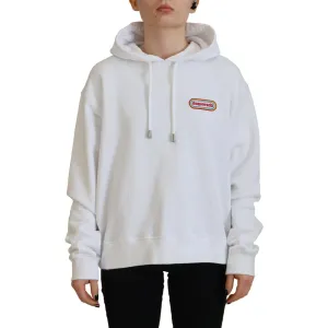 Dsquared² White Logo Patch Cotton Hoodie Sweatshirt Sweater