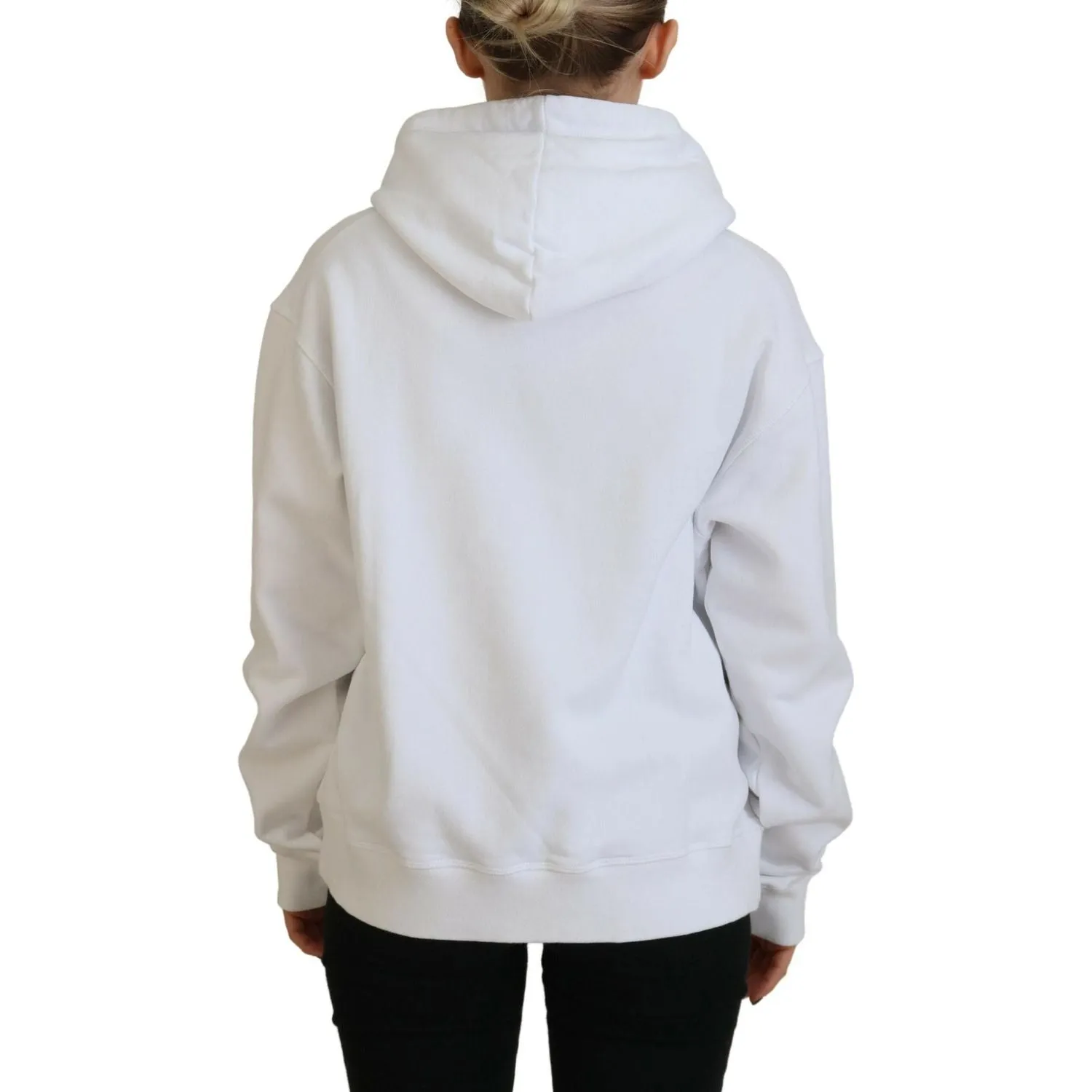 Dsquared² White Logo Patch Cotton Hoodie Sweatshirt Sweater