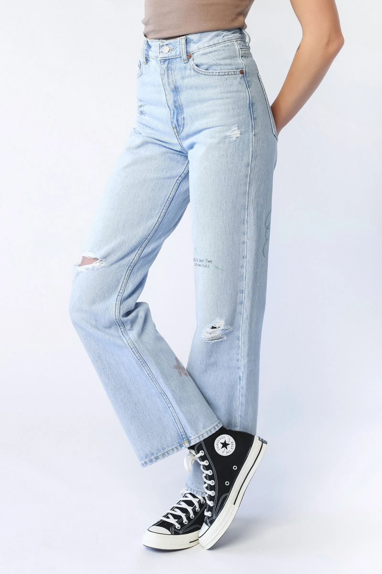 Echo Straight Jeans - Light Blue Jay Scribble