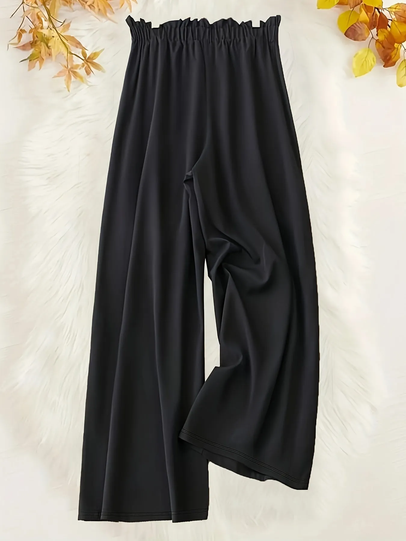 Effortless Style Women's Plus Size Solid Wide Leg Casual Pants with Drawstring Waist