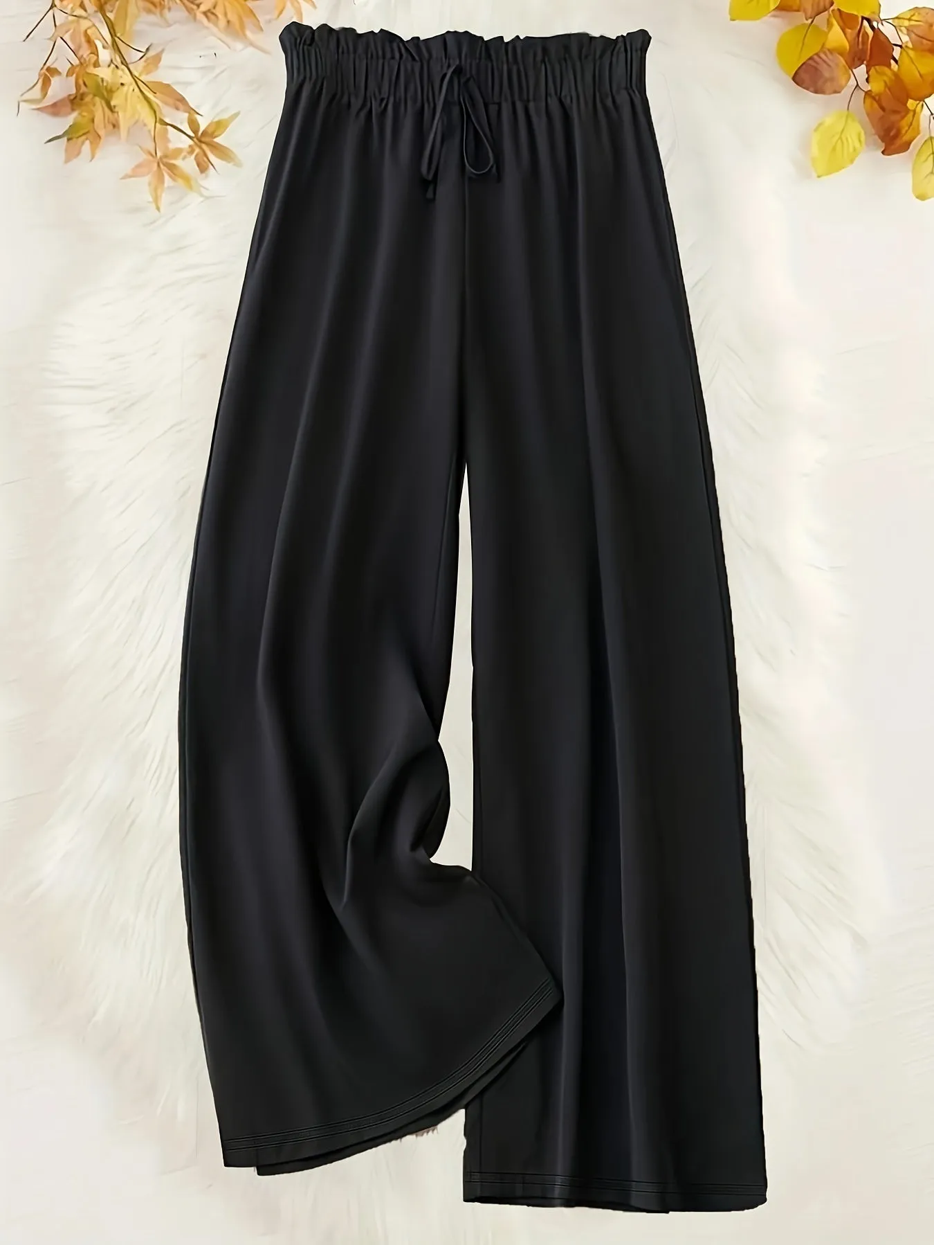 Effortless Style Women's Plus Size Solid Wide Leg Casual Pants with Drawstring Waist