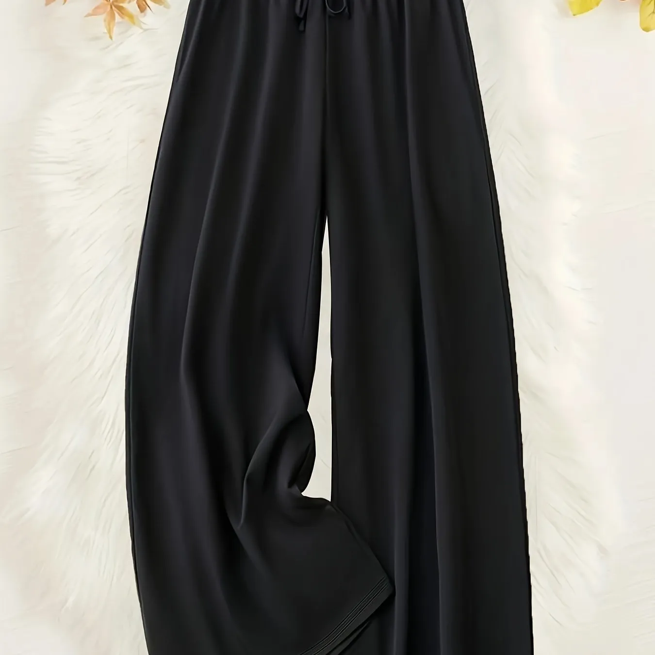 Effortless Style Women's Plus Size Solid Wide Leg Casual Pants with Drawstring Waist