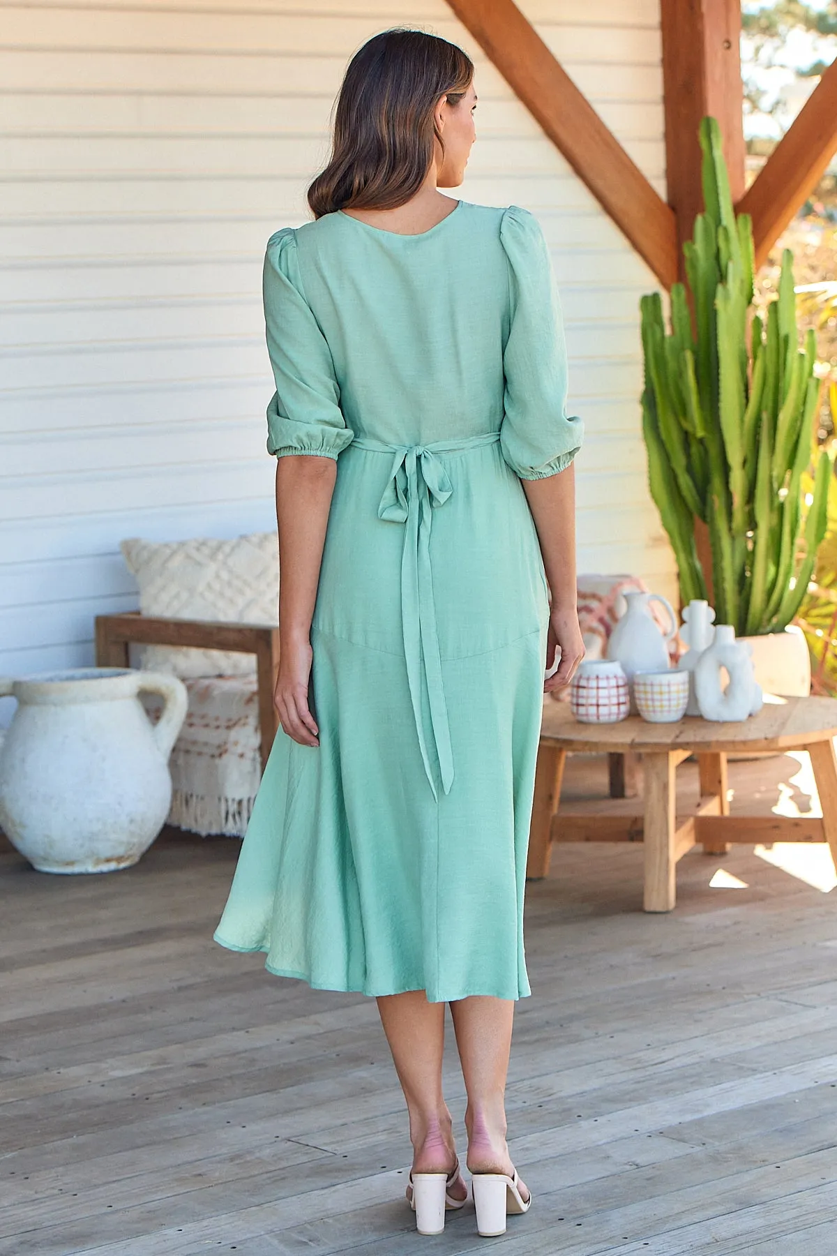 Elloise Green 3/4 Length Sleeve Wrap Maxi Dress