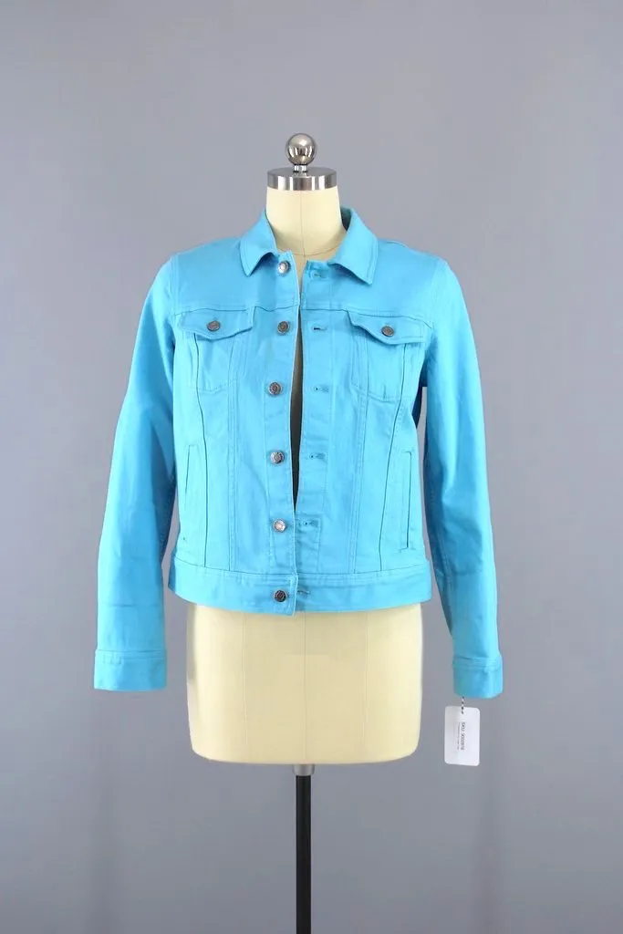 Embroidered Birds Aqua Blue Denim Jacket