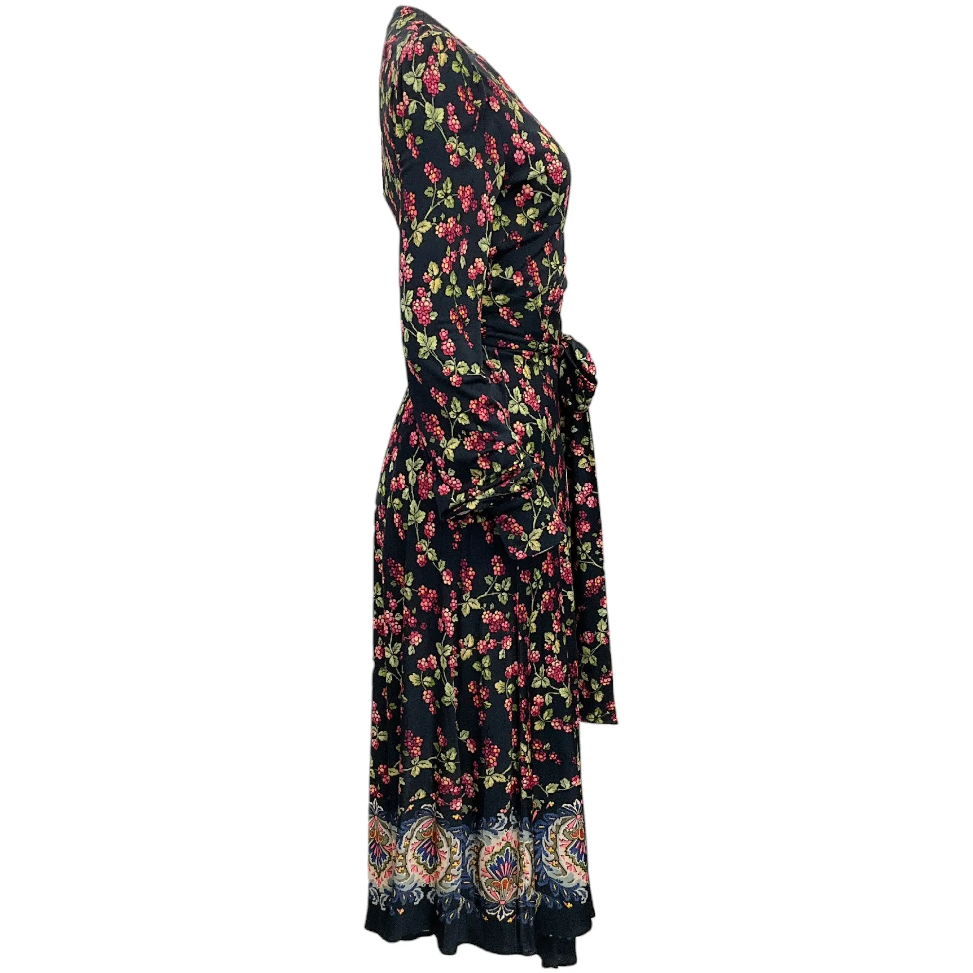 Etro Black / Pink Floral Jersey Wrap Dress