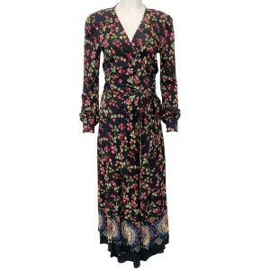 Etro Black / Pink Floral Jersey Wrap Dress