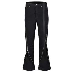 Fashion Flared Jeans Double Zippers Long Ribbons Black Denim Pants Men's Streetwear Harajuku Hipster Jeans