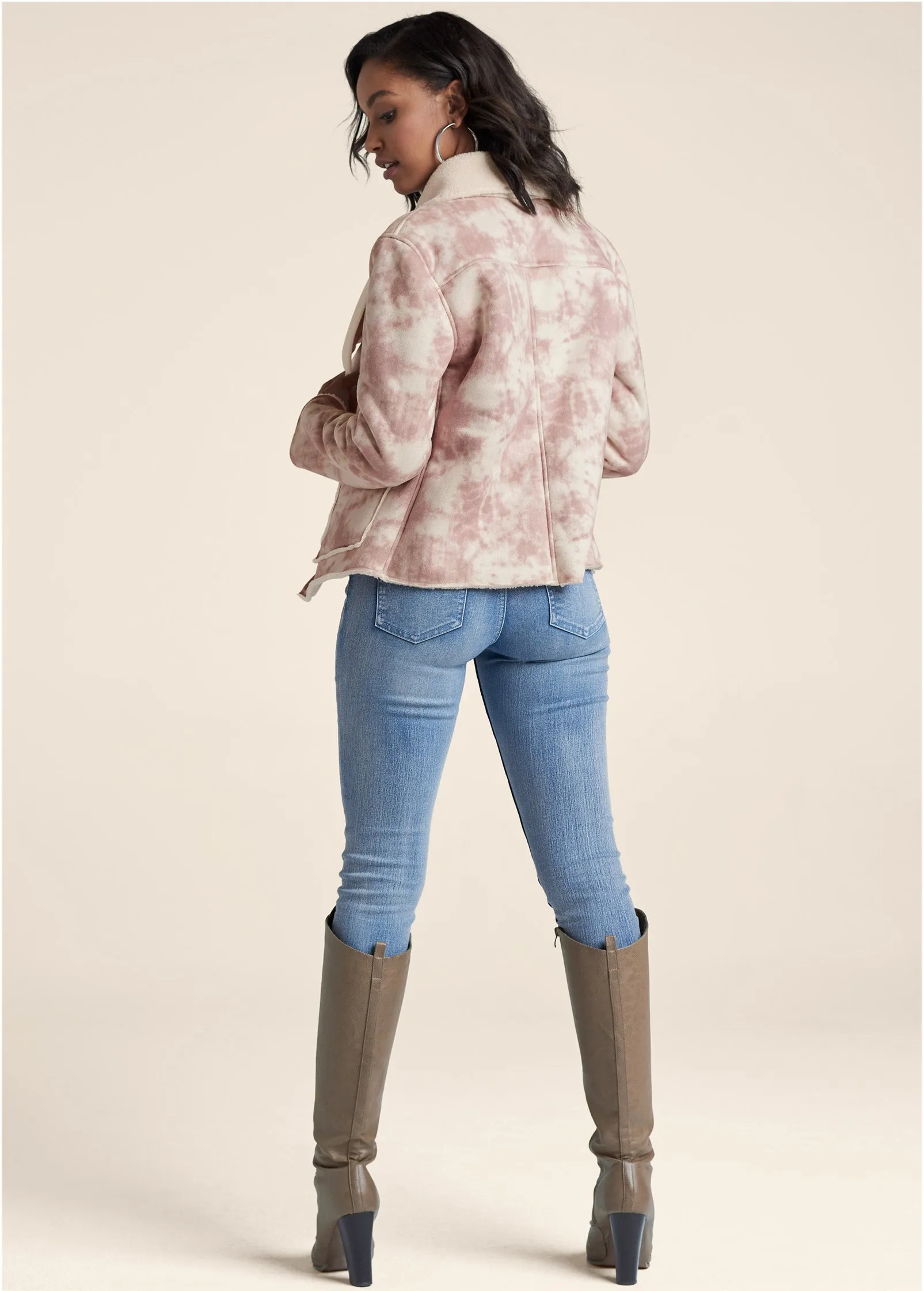 Faux-Suede Tie-Dye Jacket - White & Pink