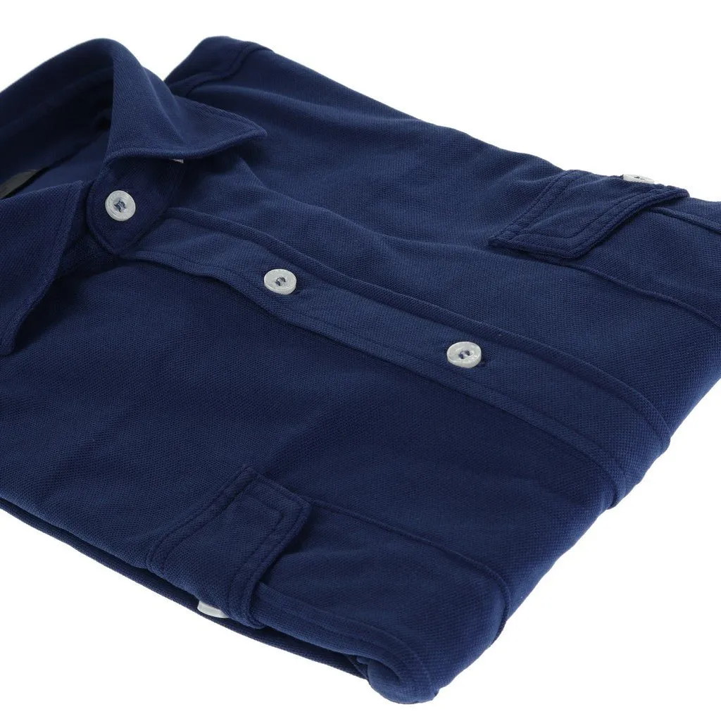 FERRANTE Garment Dyed Pique Over Shirt MID BLUE