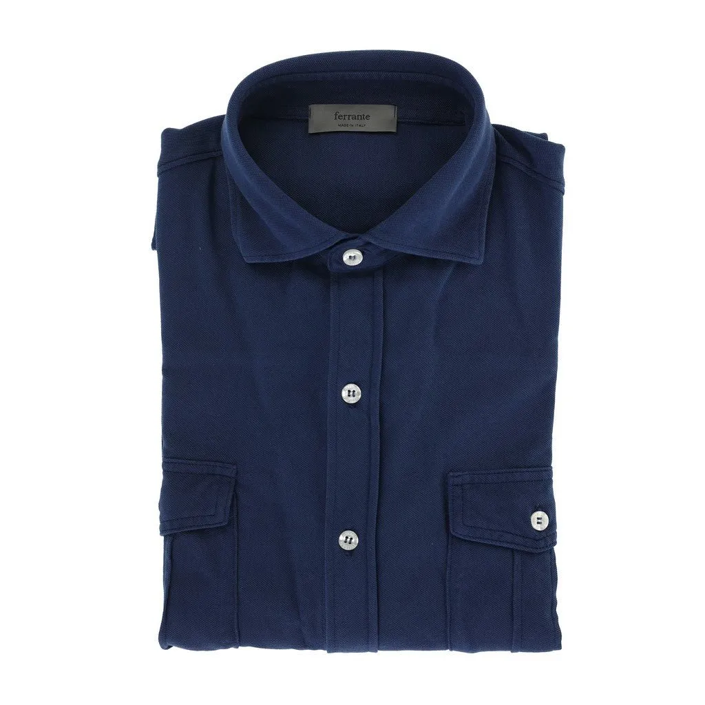 FERRANTE Garment Dyed Pique Over Shirt MID BLUE