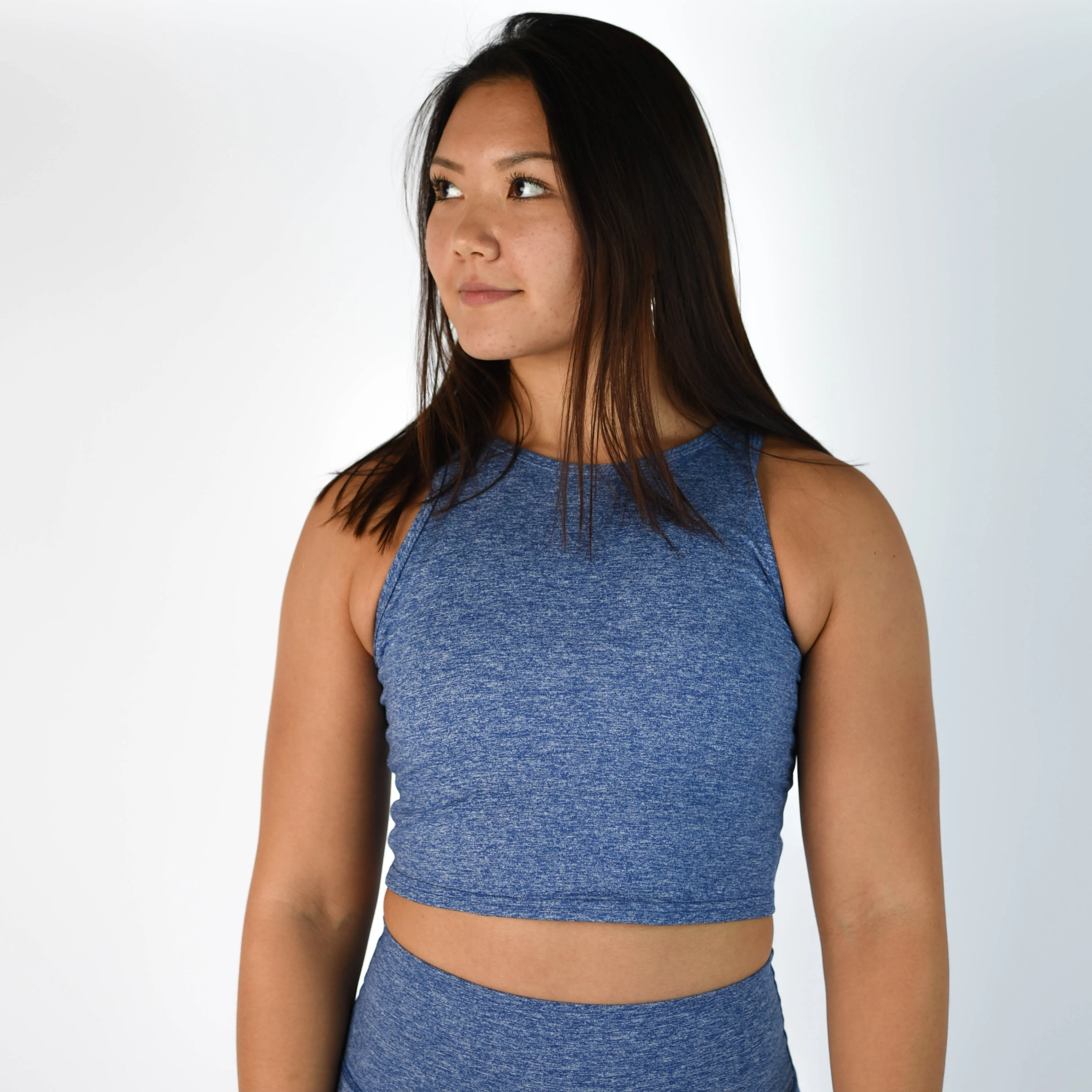 FLEO Tempo Crop Tank - Heather Cobalt