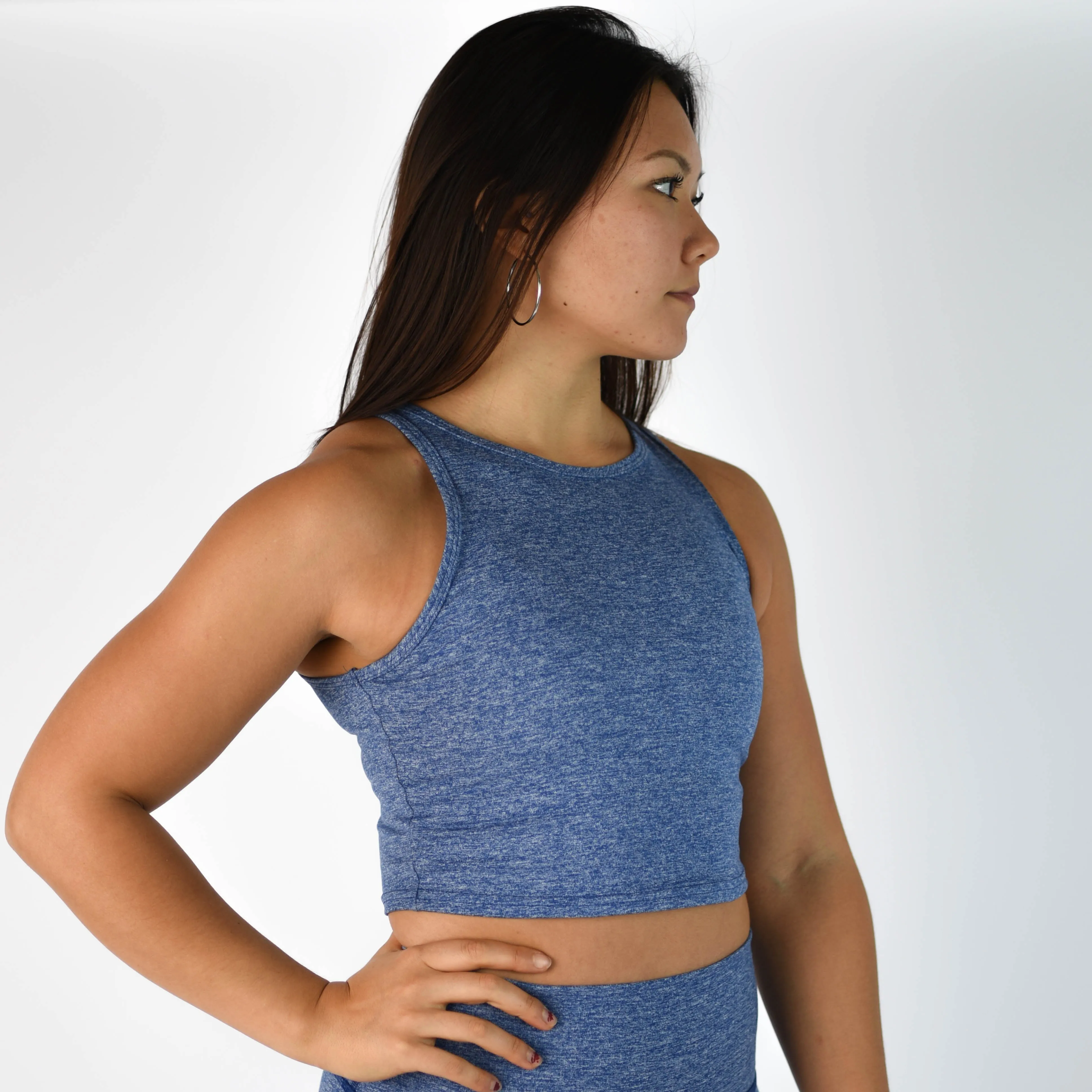 FLEO Tempo Crop Tank - Heather Cobalt