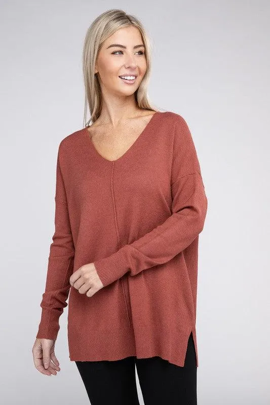 Garment Dyed Front Seam Zenana Sweater