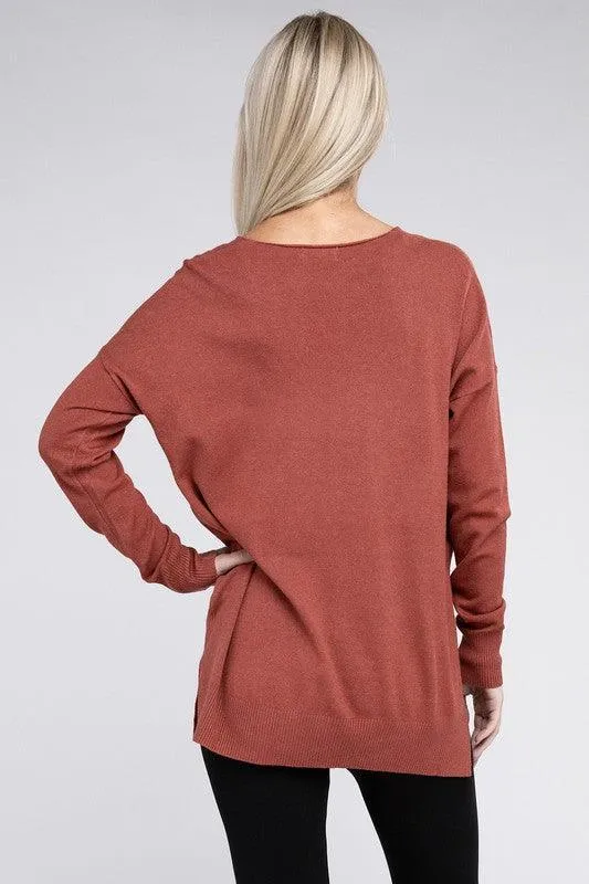 Garment Dyed Front Seam Zenana Sweater