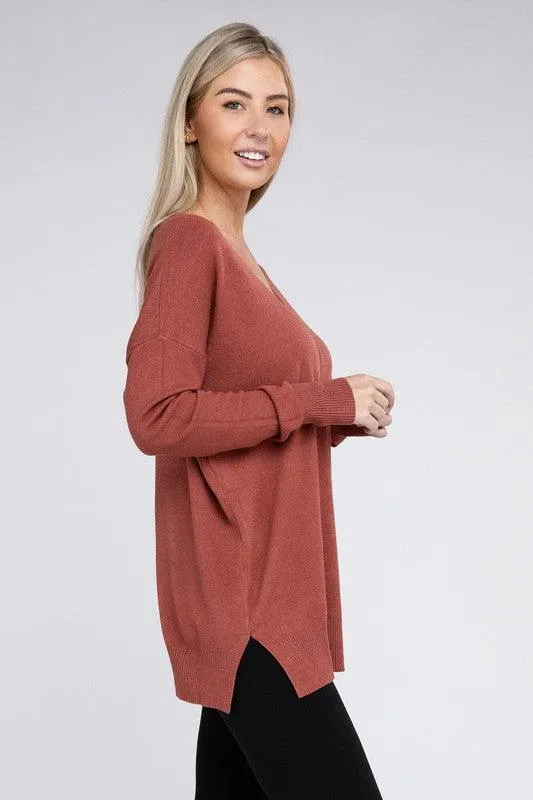 Garment Dyed Front Seam Zenana Sweater