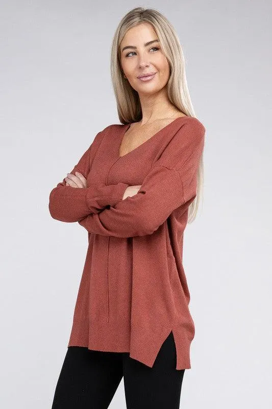 Garment Dyed Front Seam Zenana Sweater