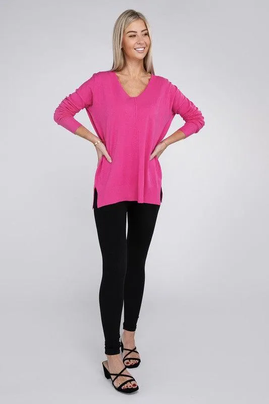 Garment Dyed Front Seam Zenana Sweater