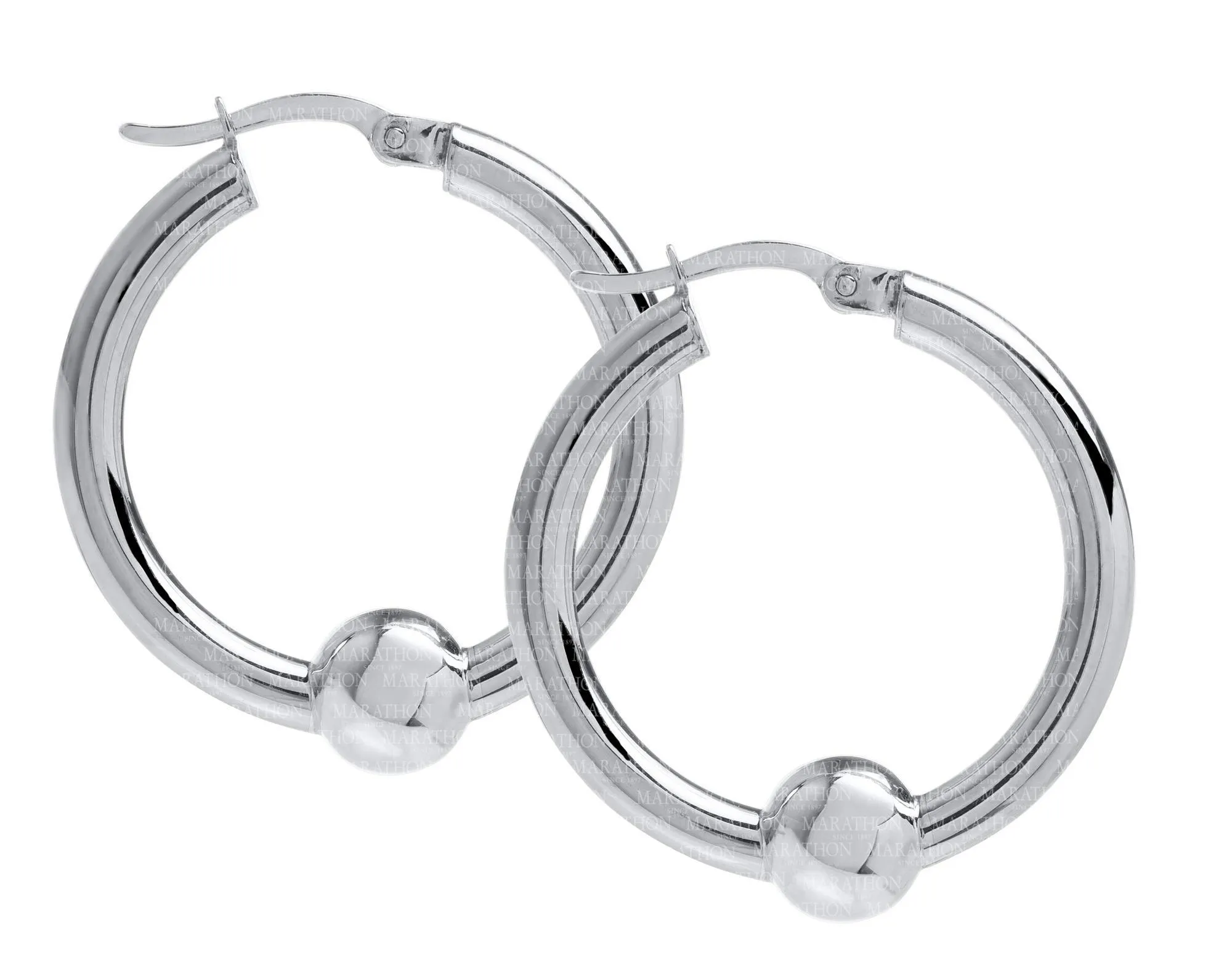 Genuine Sterling Silver Cape Cod Hoop Earrings with Sterling Silver Bead