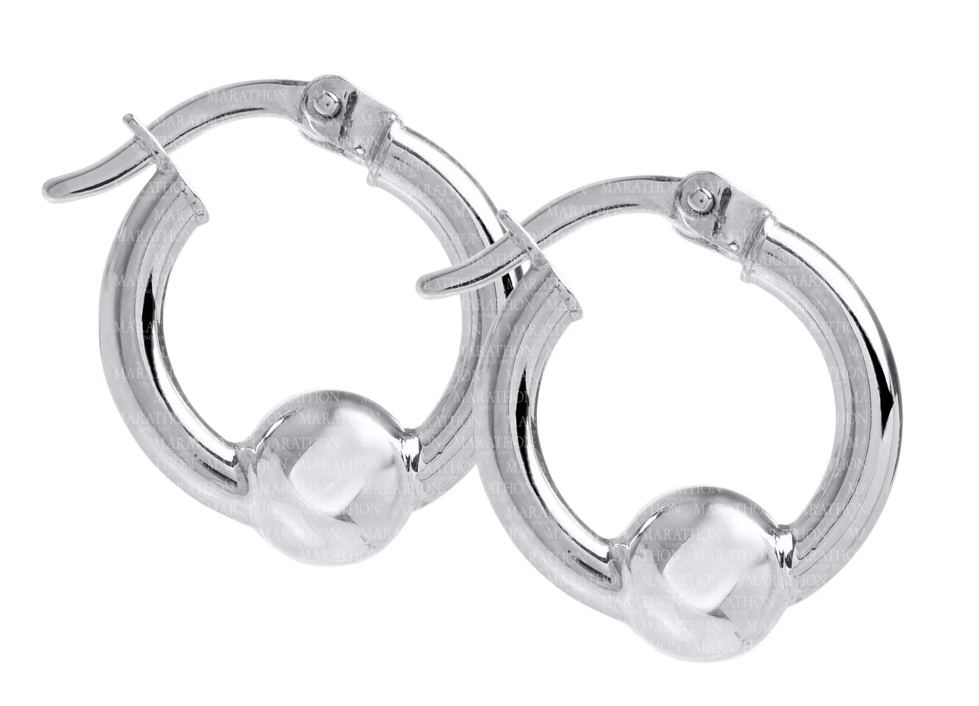 Genuine Sterling Silver Cape Cod Hoop Earrings with Sterling Silver Bead