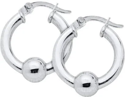 Genuine Sterling Silver Cape Cod Hoop Earrings with Sterling Silver Bead