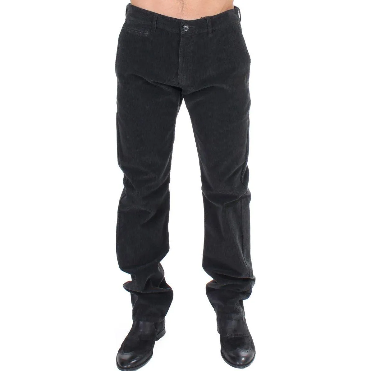 GF Ferre Elegant Black Cotton Corduroy Pants