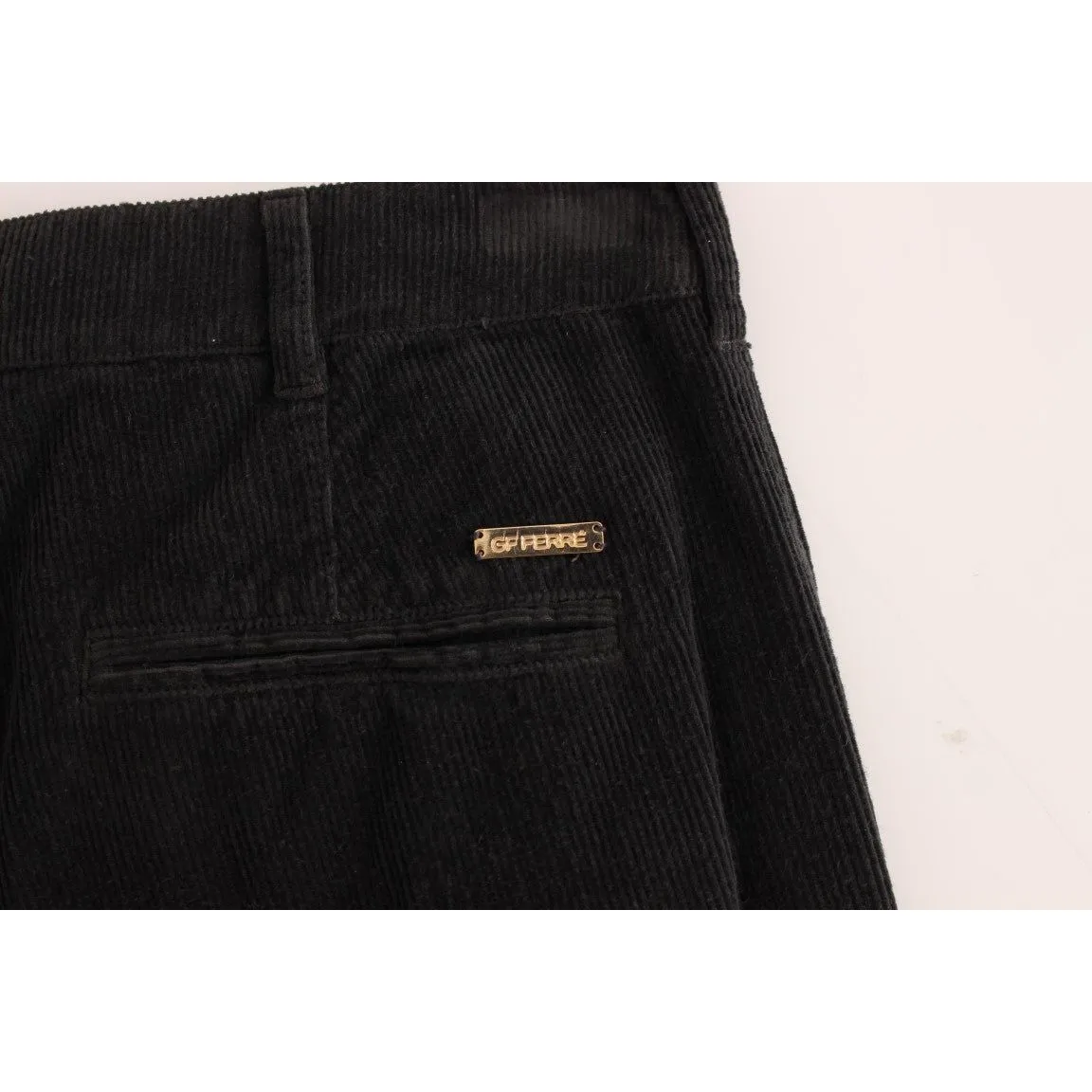 GF Ferre Elegant Black Cotton Corduroy Pants