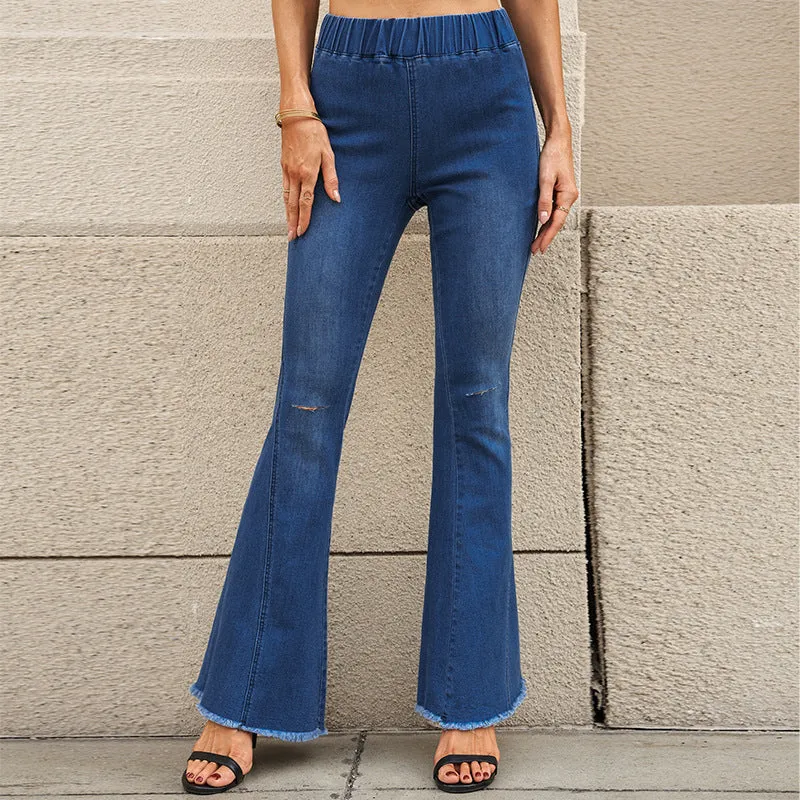 Girlary-shop country concert outfit Autumn European Style Ripped Jeans Women's 2024 New High Waist Loose Beggar Wide Leg Trousers