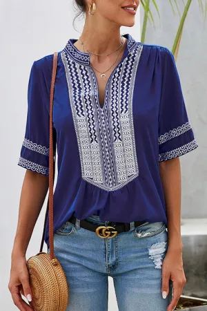 Go-Better Boho Embroidery Short Sleeve Top - 4 Colors