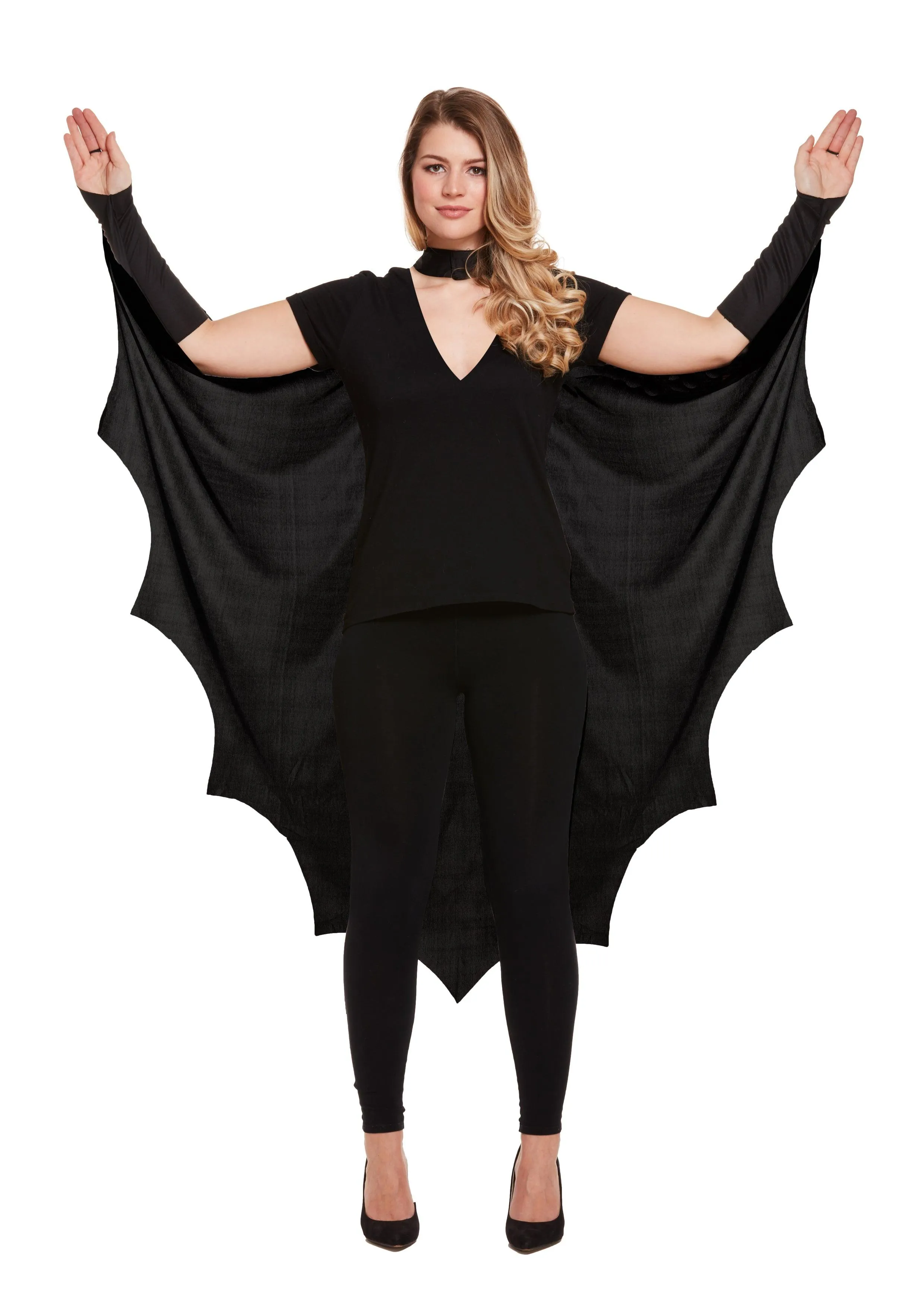 Gothic Vampire Bat Wings Black Cape Adult Halloween Scary Fancy Dress Costume