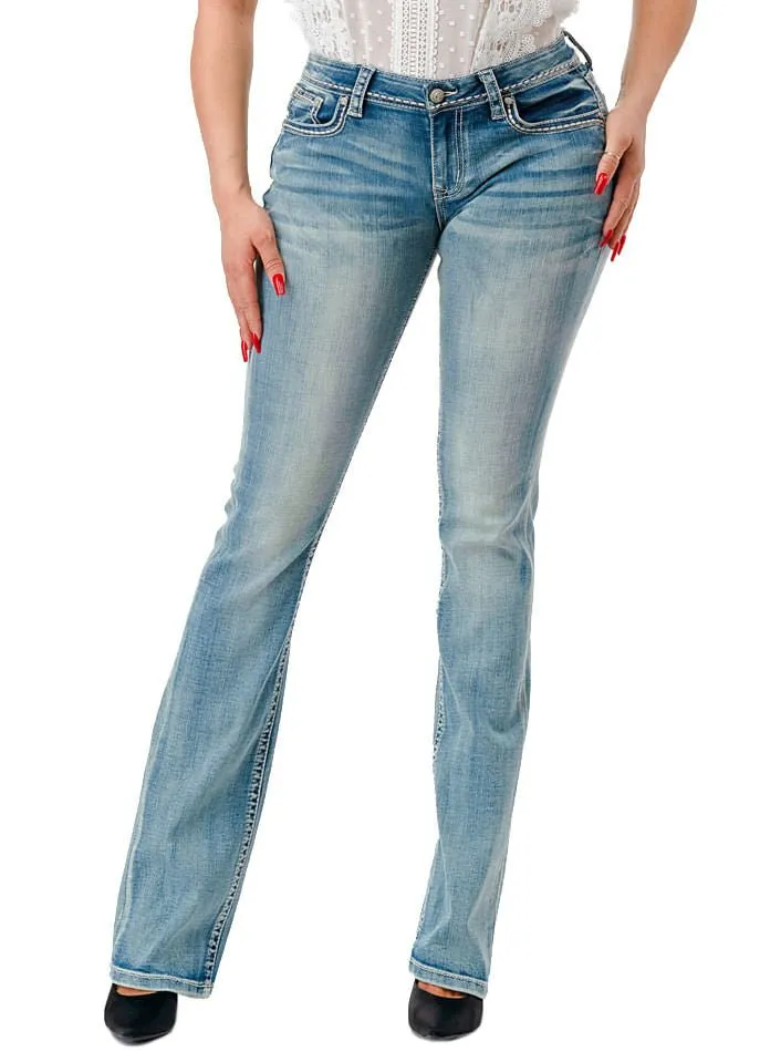 Grace in LA 3D Steer Head Mid Rise Bootcut Jeans