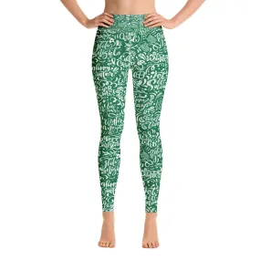 Green Christmas Typography Pattern  Yoga Leggings