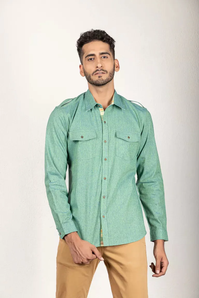 Green Two-Tone Dyed Shirt - 100% Cotton