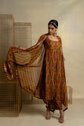 Gulmohar Haldi Cape With Kurta And Pants