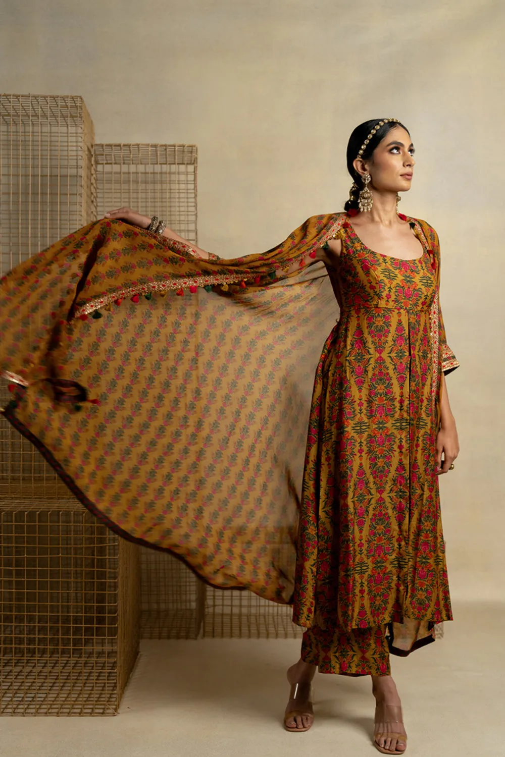 Gulmohar Haldi Cape With Kurta And Pants