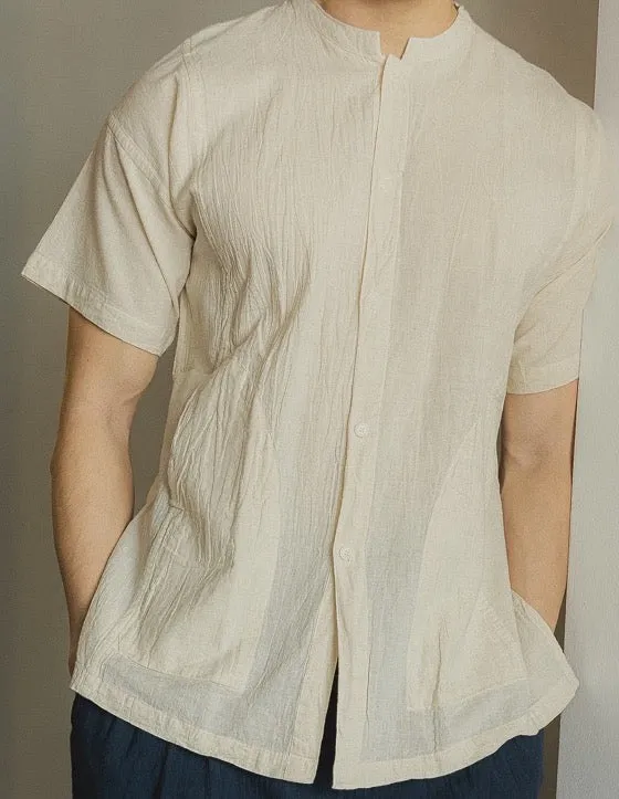 Hand-dyed Button Shirt  (Light Grey)