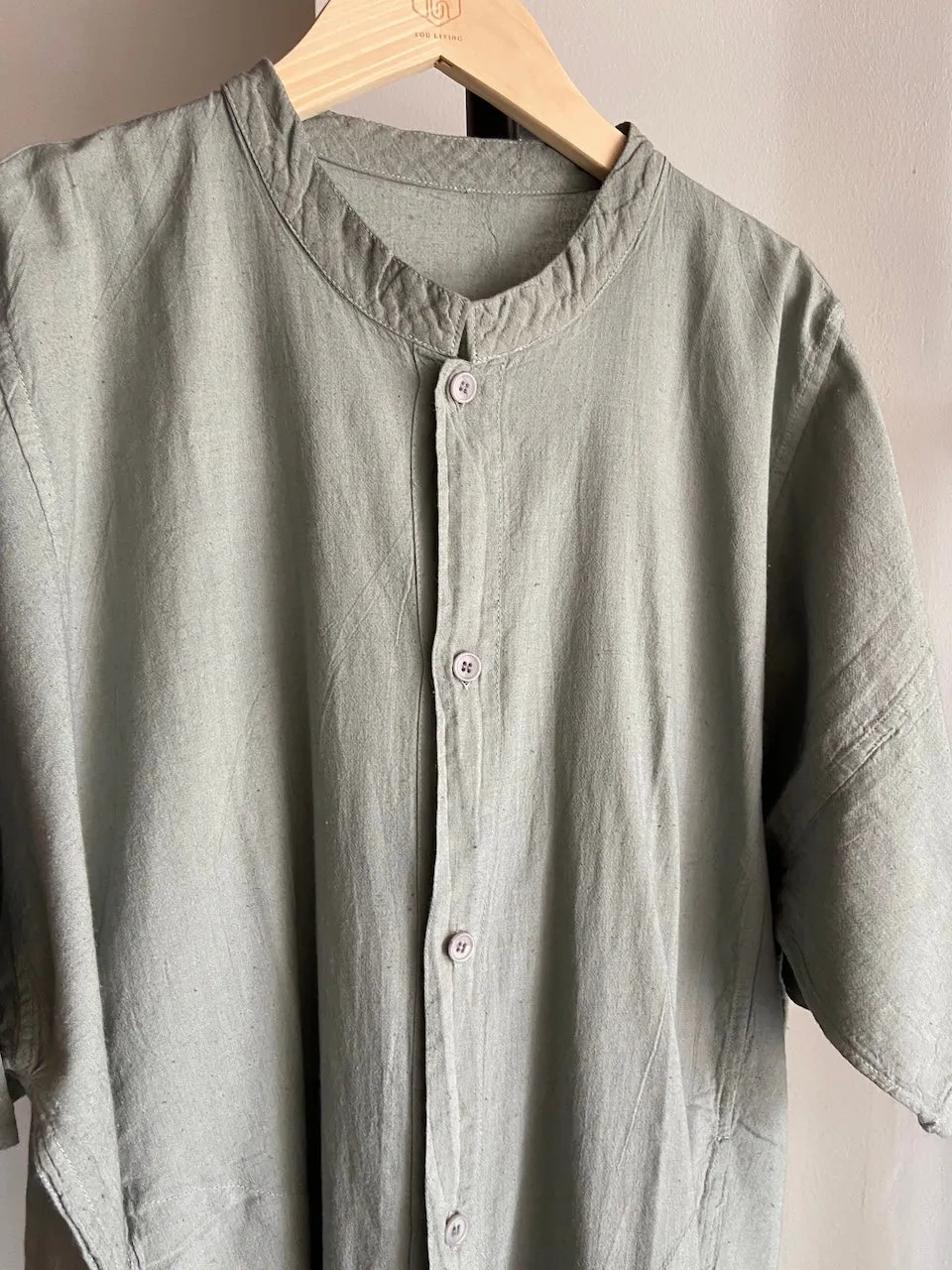 Hand-dyed Button Shirt  (Light Grey)