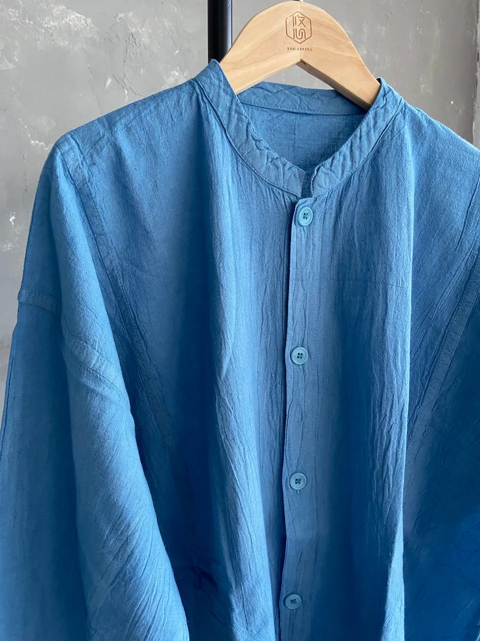 Hand-dyed Button Shirt - Long Sleeve (Light blue #21)