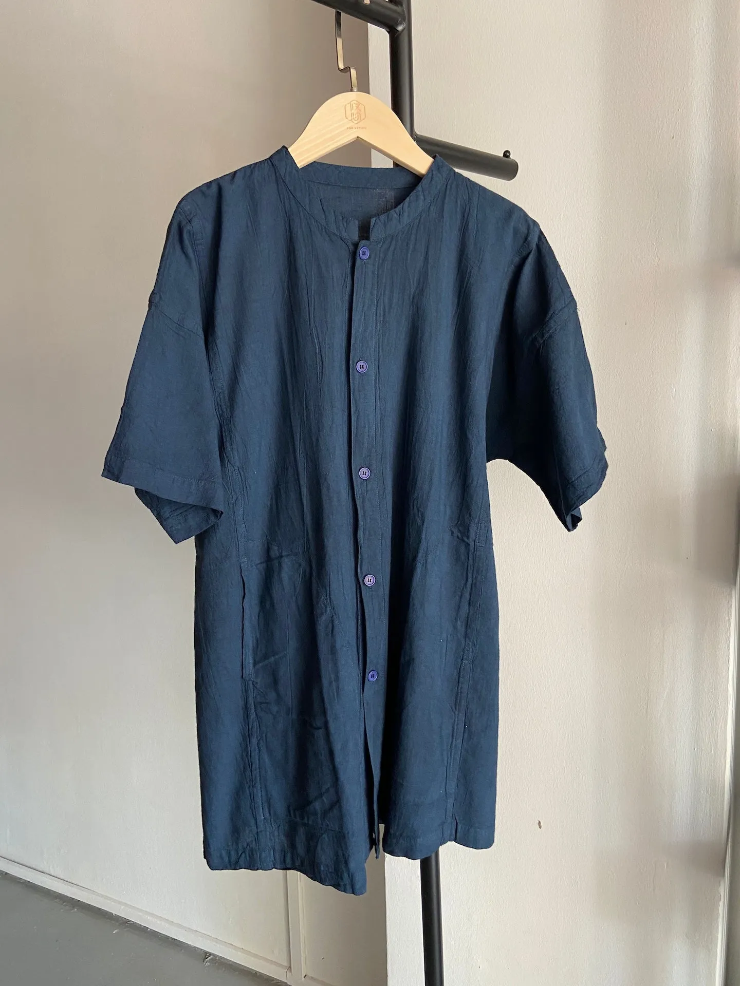 Hand-dyed Button Shirt  (Navy Blue)